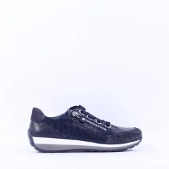 Women Ara Osaka Side Zip Ribbon Lace Trainer - Navy White