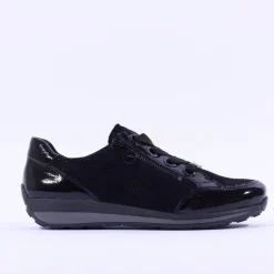 Women Ara Osaka Side Zip Ribbon Lace Trainer - Black Shimmer
