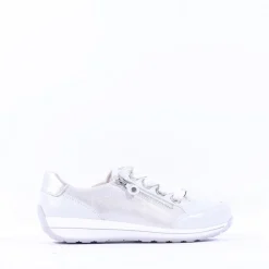 Women Ara Osaka Side Zip Ribbon Lace Trainer - White Silver