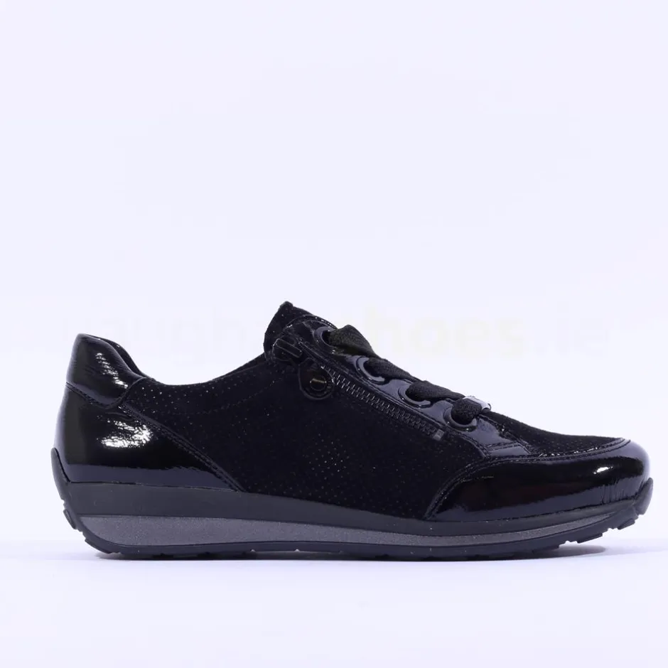 Women Ara Osaka Side Zip Ribbon Lace Trainer - Black Shimmer