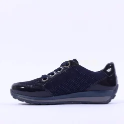Women Ara Osaka Side Zip Ribbon Lace Trainer - Navy Shimmer