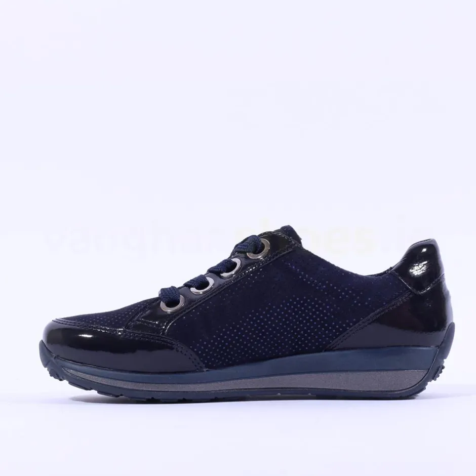 Women Ara Osaka Side Zip Ribbon Lace Trainer - Navy Shimmer