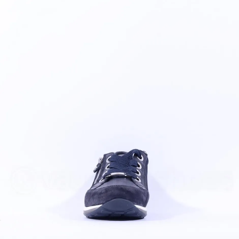 Women Ara Osaka Side Zip Ribbon Lace Trainer - Navy White