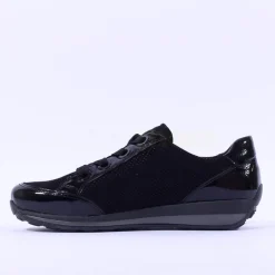 Women Ara Osaka Side Zip Ribbon Lace Trainer - Black Shimmer