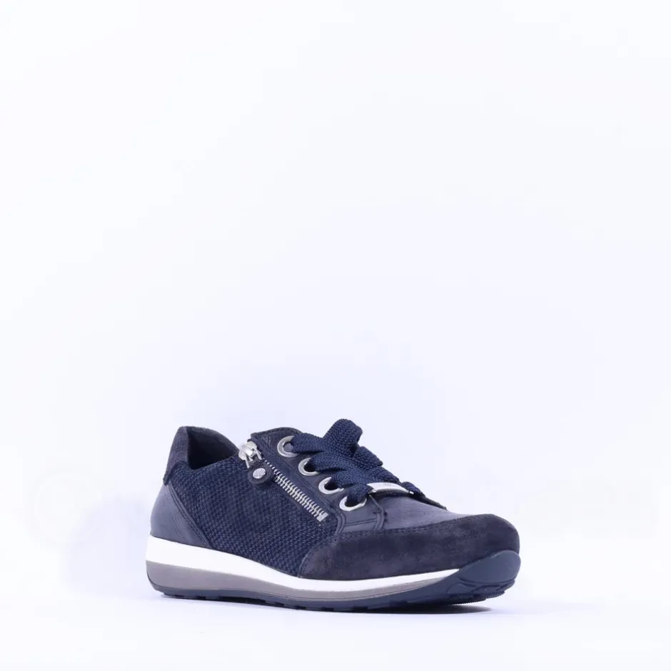 Women Ara Osaka Side Zip Ribbon Lace Trainer - Navy White