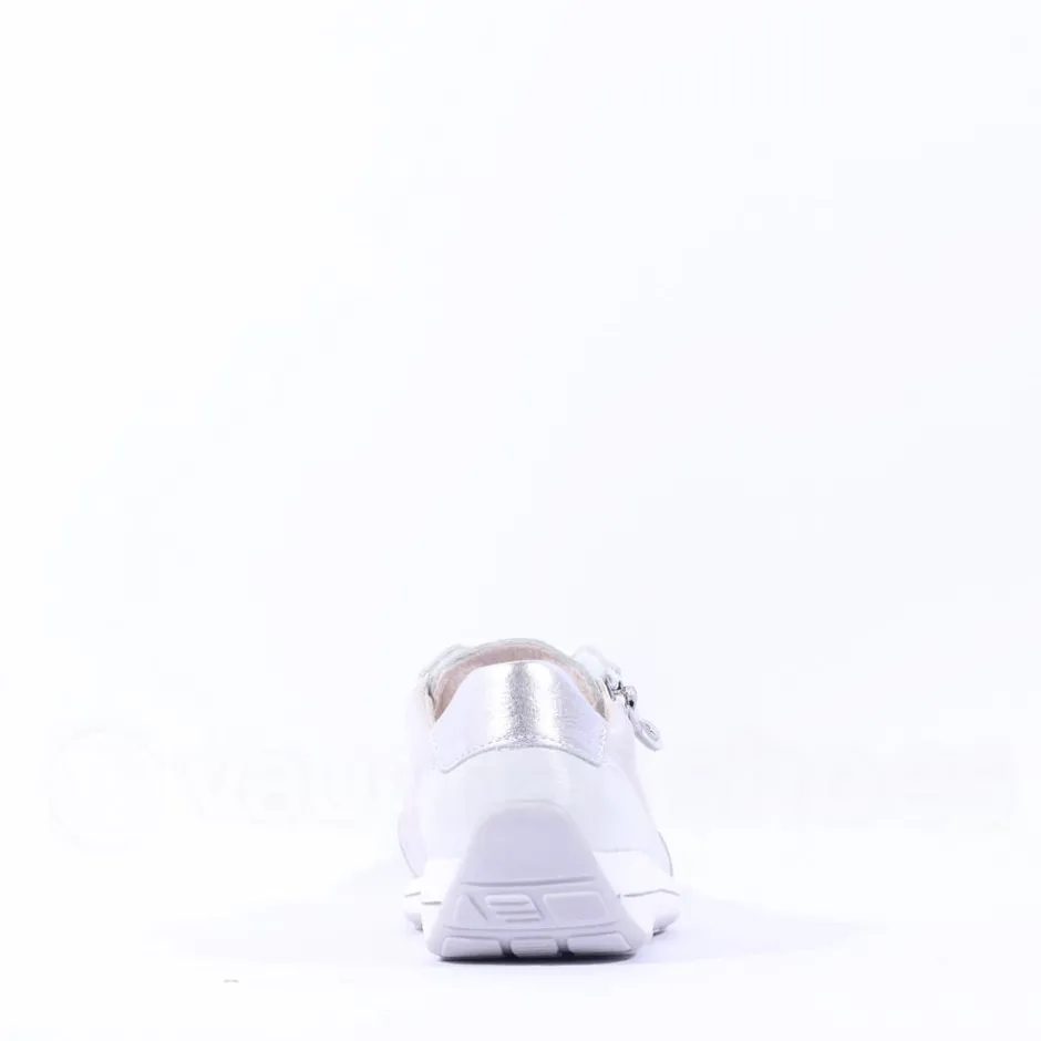 Women Ara Osaka Side Zip Ribbon Lace Trainer - White Silver