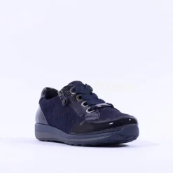 Women Ara Osaka Side Zip Ribbon Lace Trainer - Navy Shimmer
