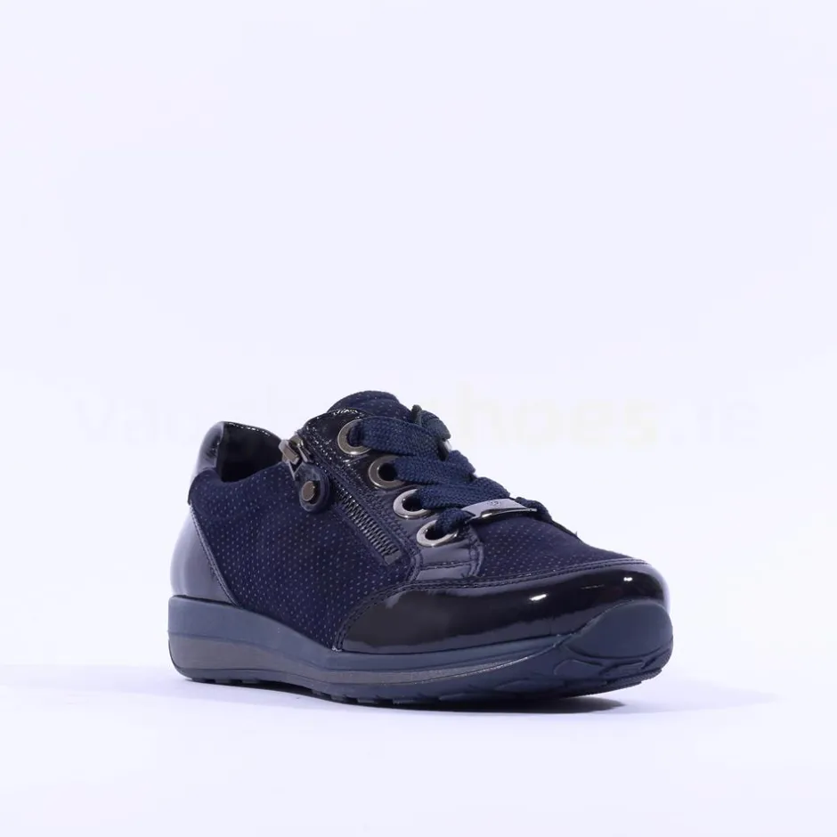 Women Ara Osaka Side Zip Ribbon Lace Trainer - Navy Shimmer