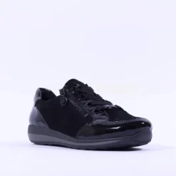Women Ara Osaka Side Zip Ribbon Lace Trainer - Black Shimmer