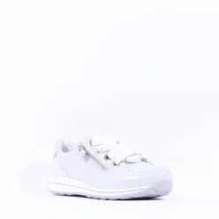 Women Ara Osaka Side Zip Ribbon Lace Trainer - White Silver