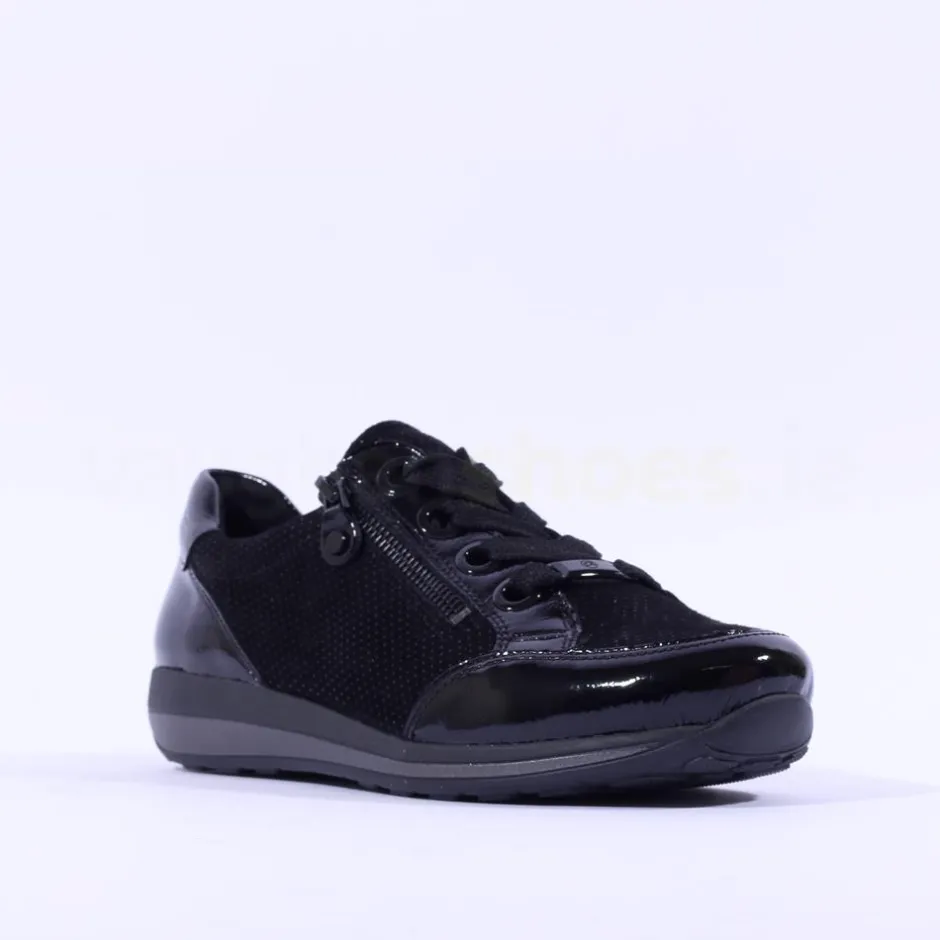 Women Ara Osaka Side Zip Ribbon Lace Trainer - Black Shimmer