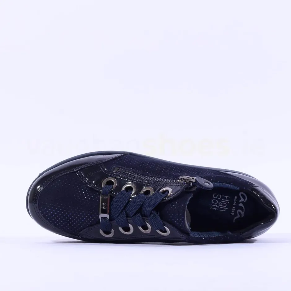 Women Ara Osaka Side Zip Ribbon Lace Trainer - Navy Shimmer