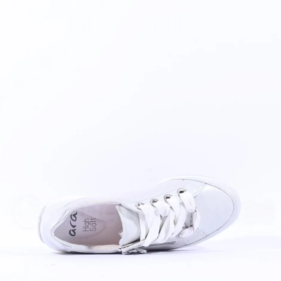 Women Ara Osaka Side Zip Ribbon Lace Trainer - White Silver