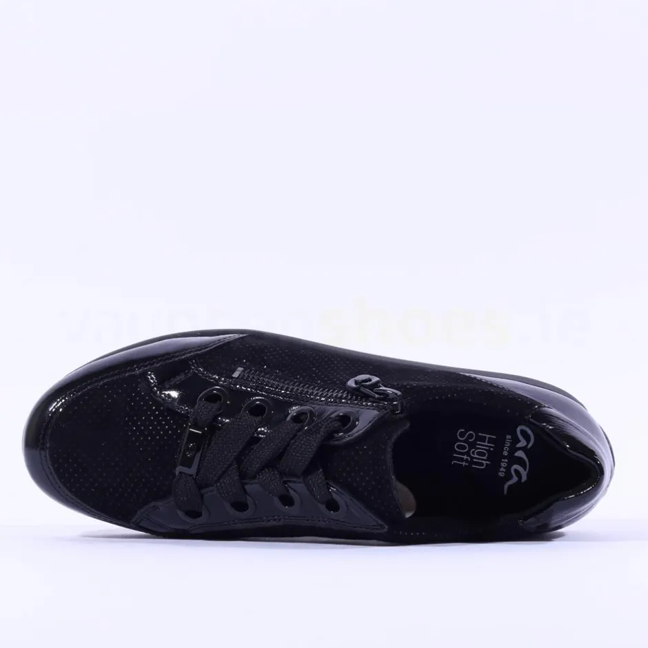 Women Ara Osaka Side Zip Ribbon Lace Trainer - Black Shimmer