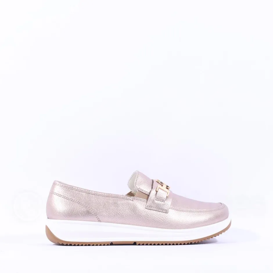 Women Ara Osaka Slip On Link Wedge - Gold Leather