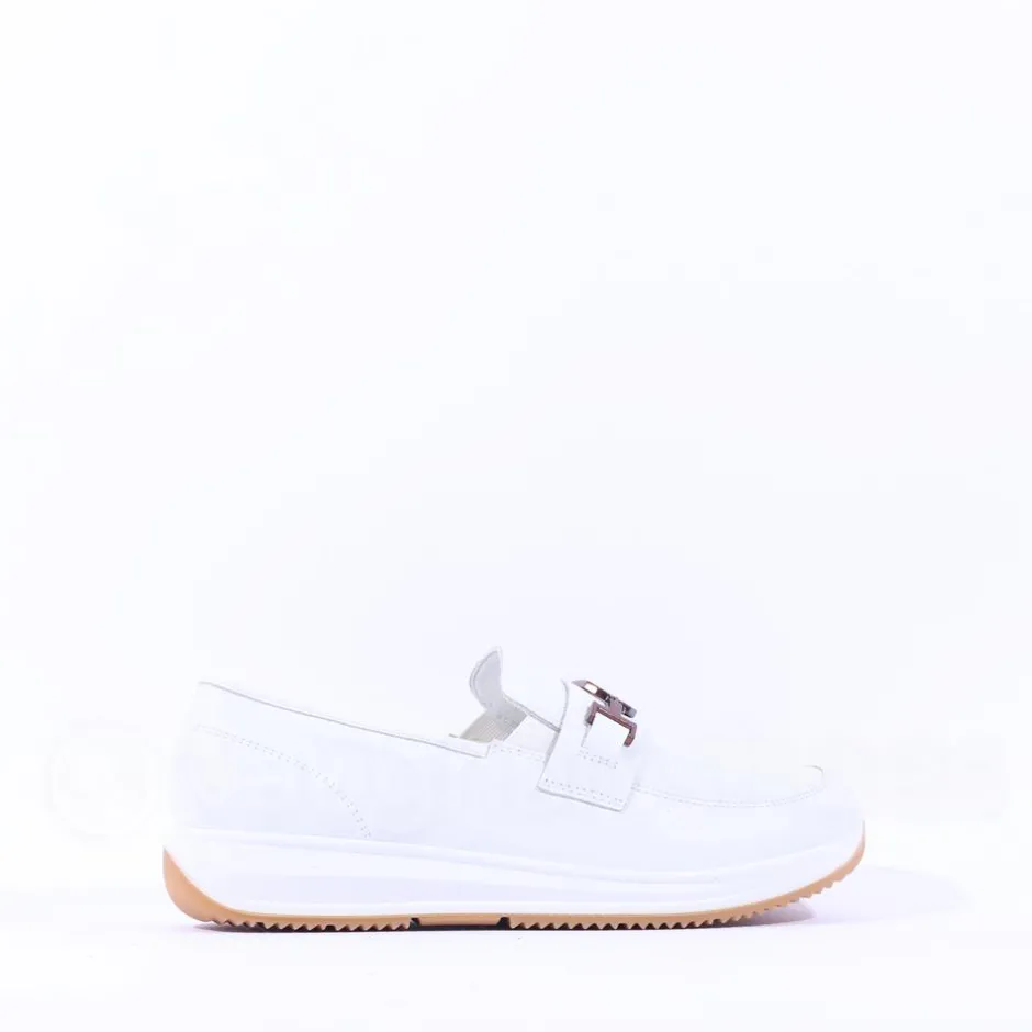 Women Ara Osaka Slip On Link Wedge - White Gold Leather