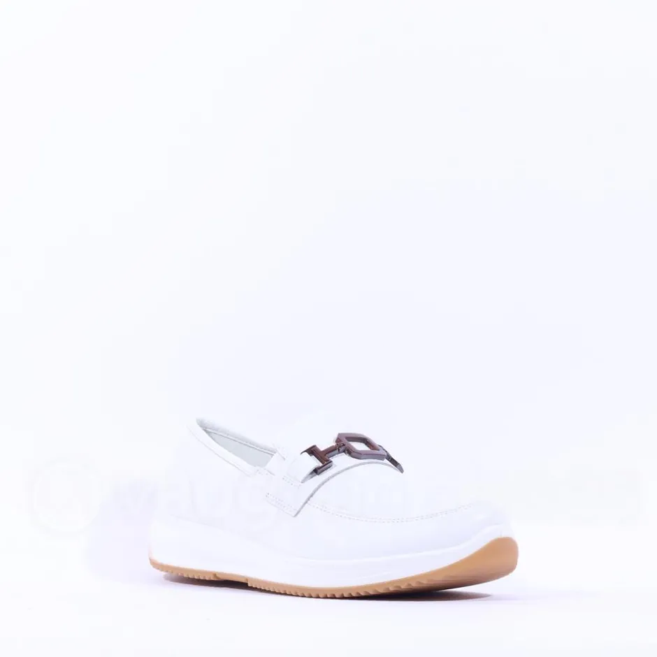 Women Ara Osaka Slip On Link Wedge - White Gold Leather