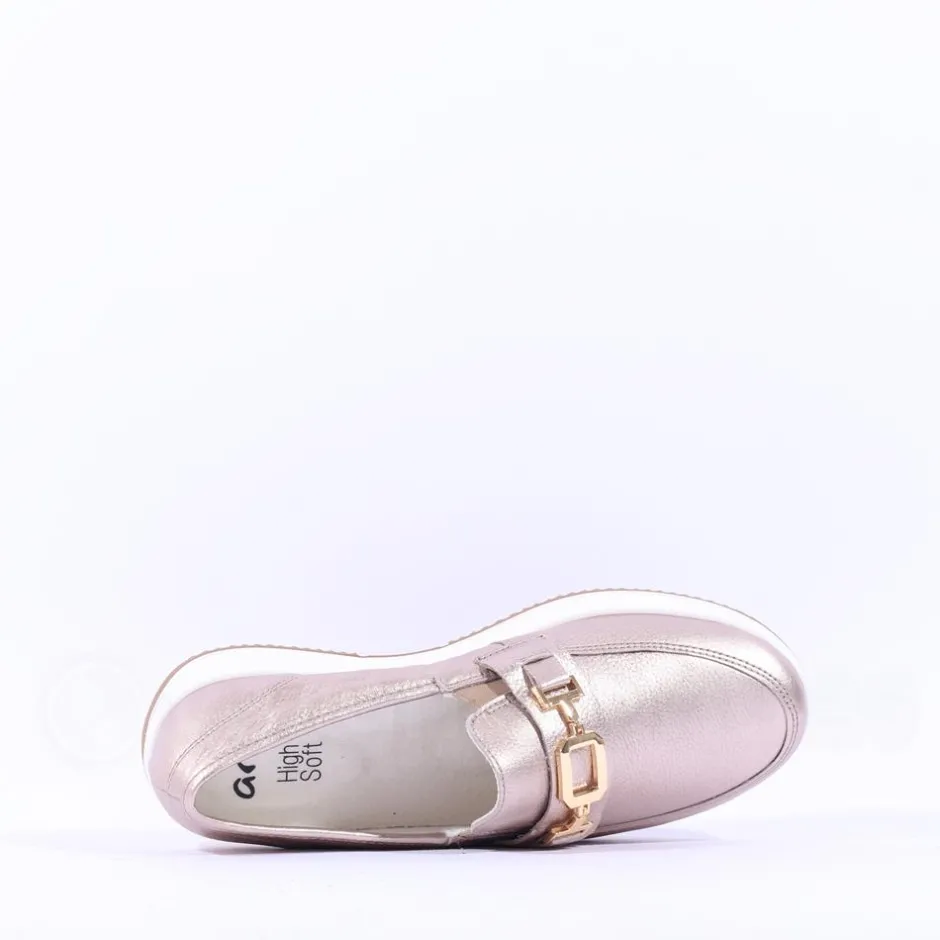 Women Ara Osaka Slip On Link Wedge - Gold Leather