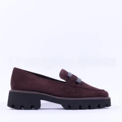 Women Ara Oxford Chunky Sole Square Loafer - Burgundy Suede