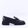 Women Ara Oxford Chunky Sole Square Loafer - Black Leather