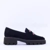 Women Ara Oxford Chunky Sole Square Loafer - Navy Suede
