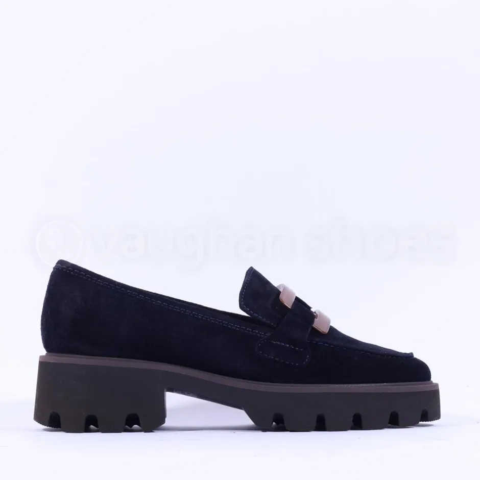 Women Ara Oxford Chunky Sole Square Loafer - Navy Suede