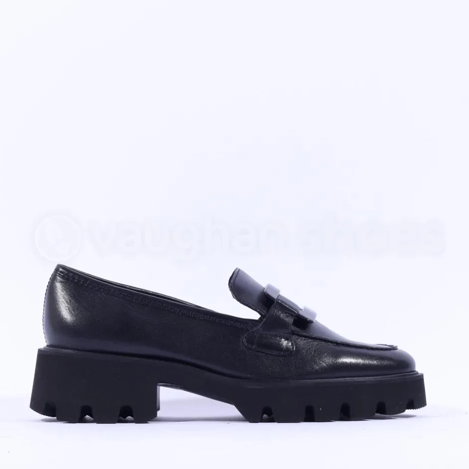 Women Ara Oxford Chunky Sole Square Loafer - Black Leather