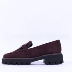 Women Ara Oxford Chunky Sole Square Loafer - Burgundy Suede