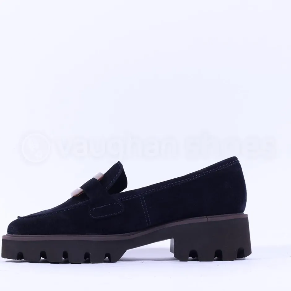 Women Ara Oxford Chunky Sole Square Loafer - Navy Suede