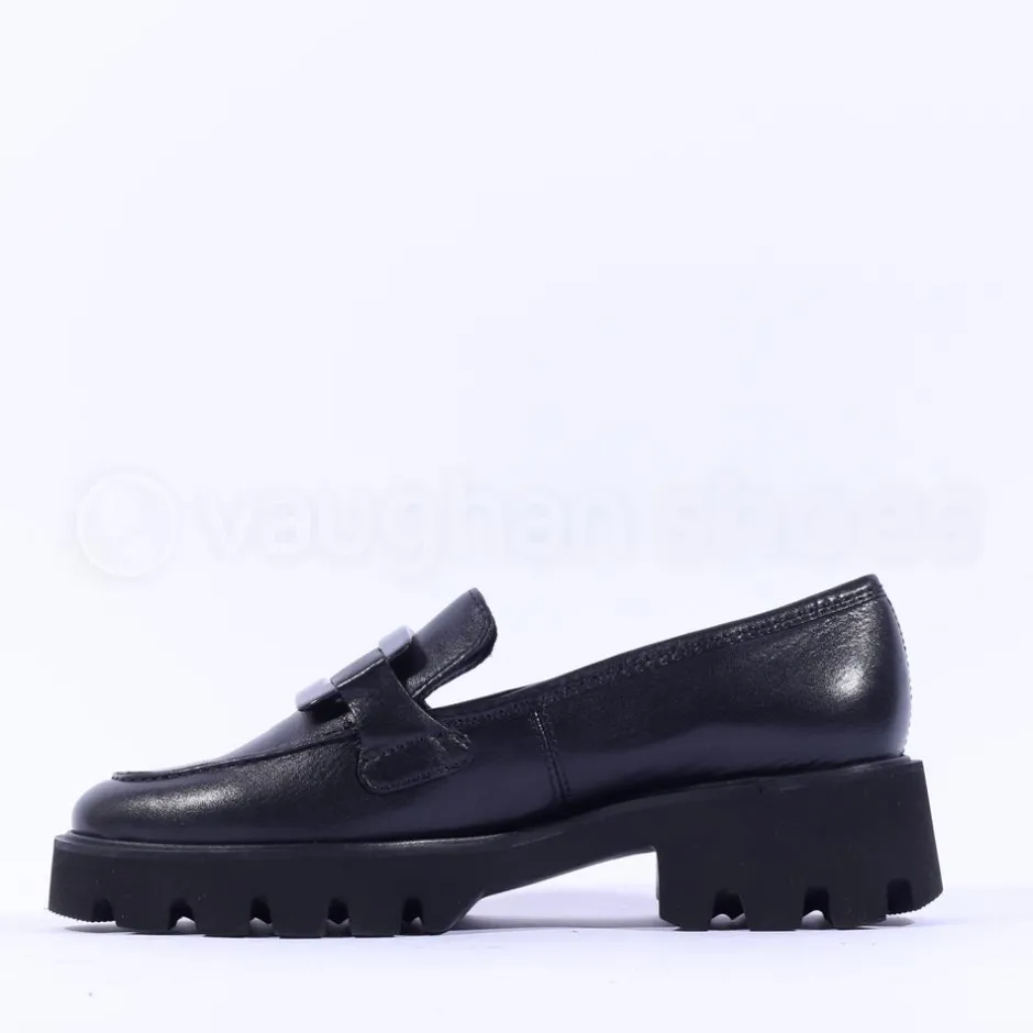 Women Ara Oxford Chunky Sole Square Loafer - Black Leather