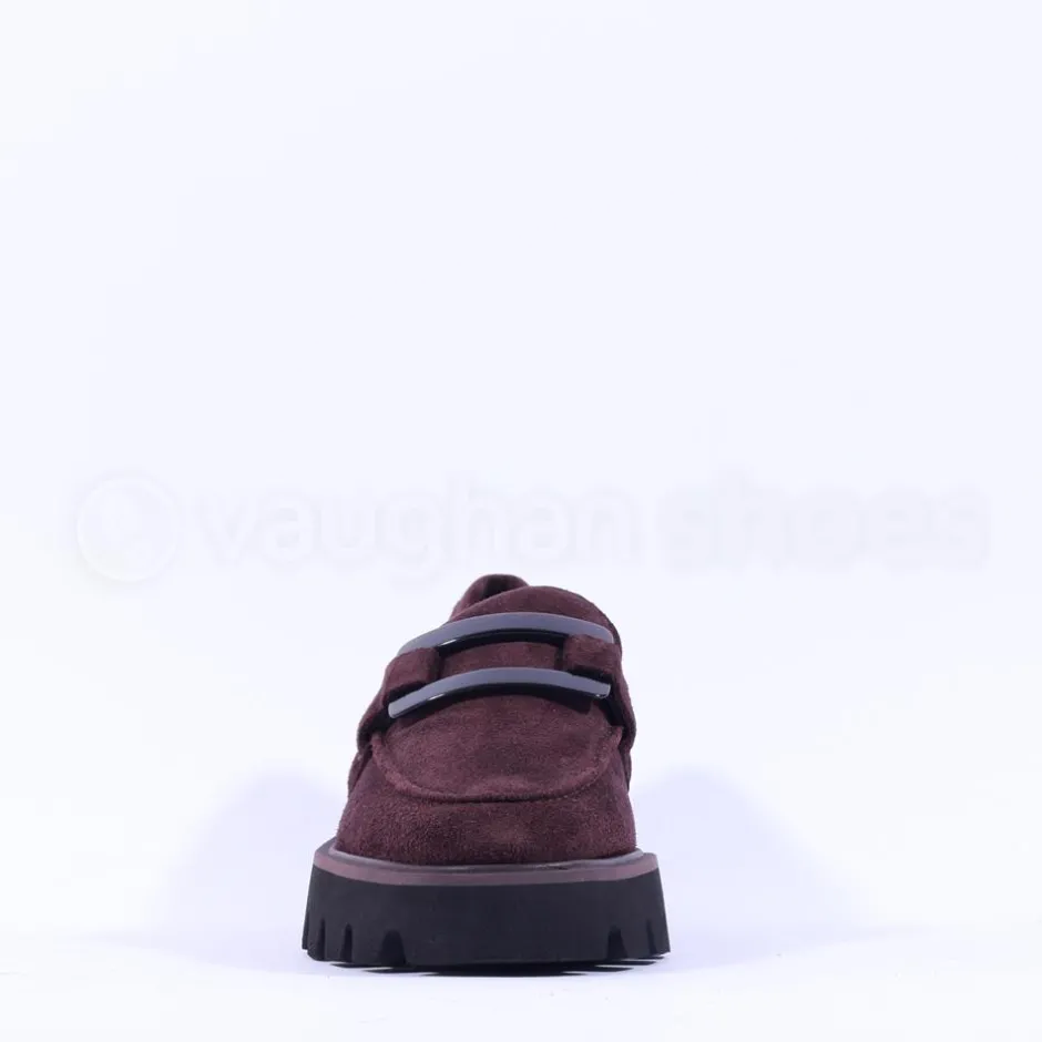 Women Ara Oxford Chunky Sole Square Loafer - Burgundy Suede