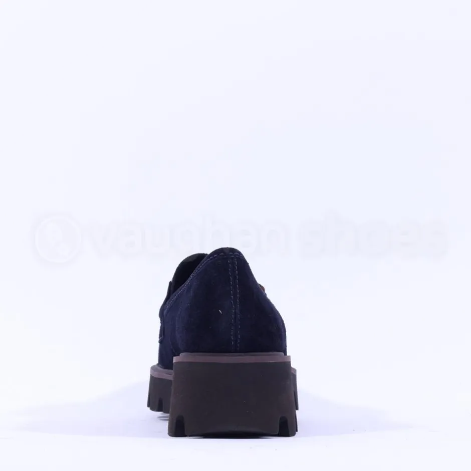 Women Ara Oxford Chunky Sole Square Loafer - Navy Suede