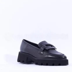 Women Ara Oxford Chunky Sole Square Loafer - Black Leather