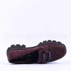 Women Ara Oxford Chunky Sole Square Loafer - Burgundy Suede