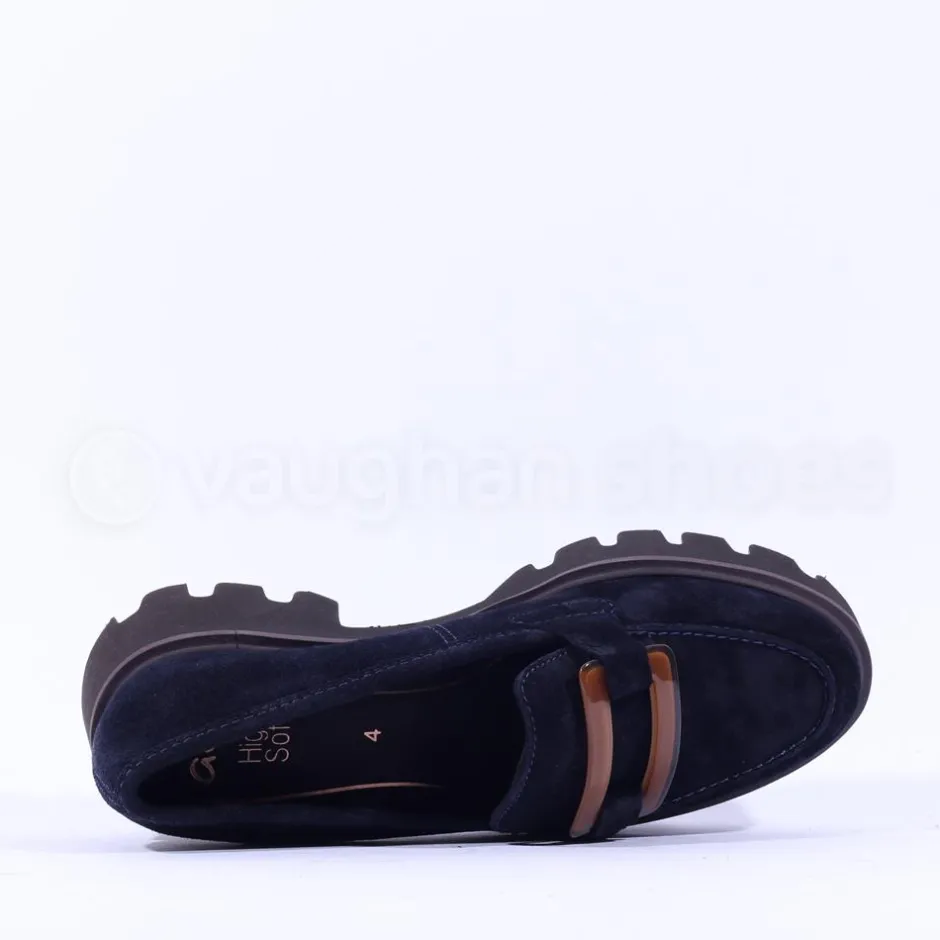 Women Ara Oxford Chunky Sole Square Loafer - Navy Suede