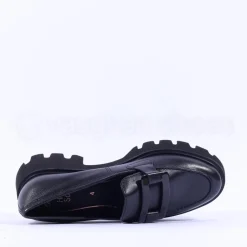 Women Ara Oxford Chunky Sole Square Loafer - Black Leather