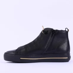 Women Paul Green Hidden Bungee Lace Hi Top - Black Gold Leather