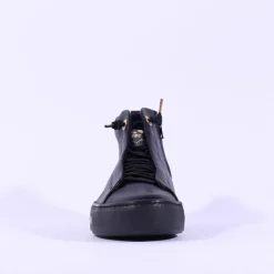 Women Paul Green Hidden Bungee Lace Hi Top - Black Gold Leather