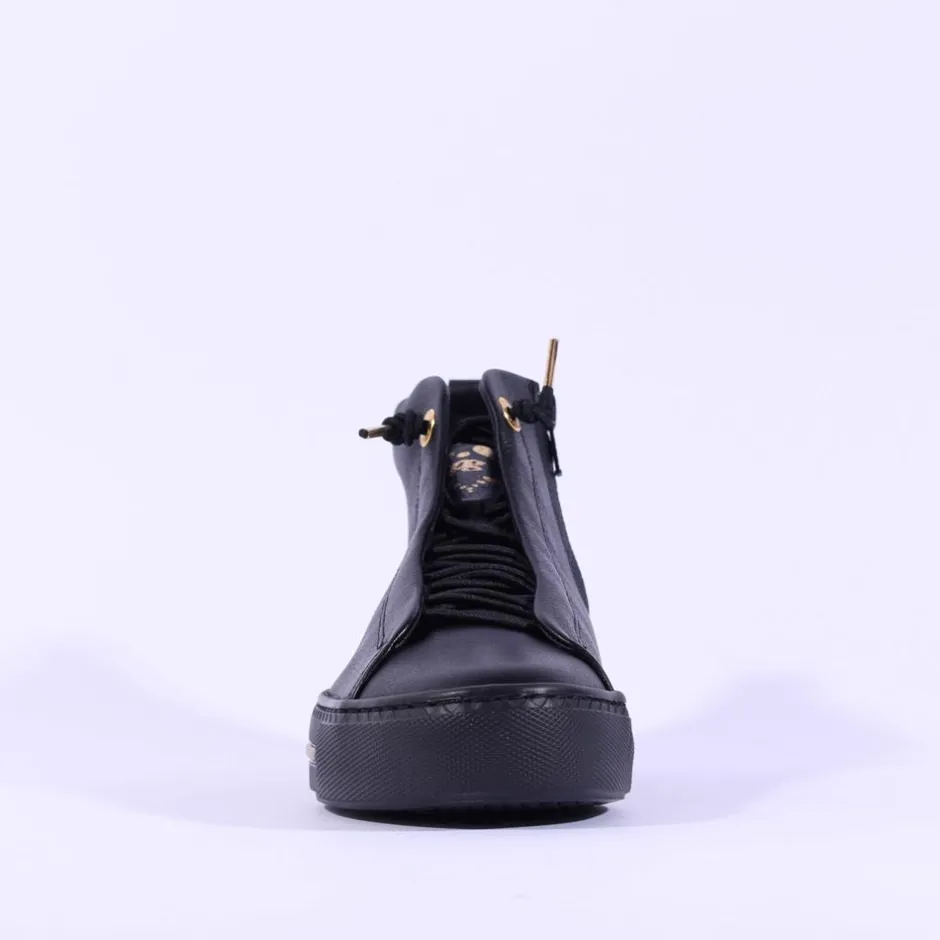 Women Paul Green Hidden Bungee Lace Hi Top - Black Gold Leather
