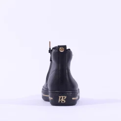 Women Paul Green Hidden Bungee Lace Hi Top - Black Gold Leather