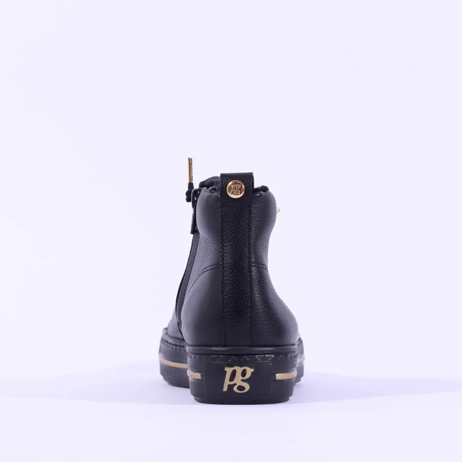 Women Paul Green Hidden Bungee Lace Hi Top - Black Gold Leather