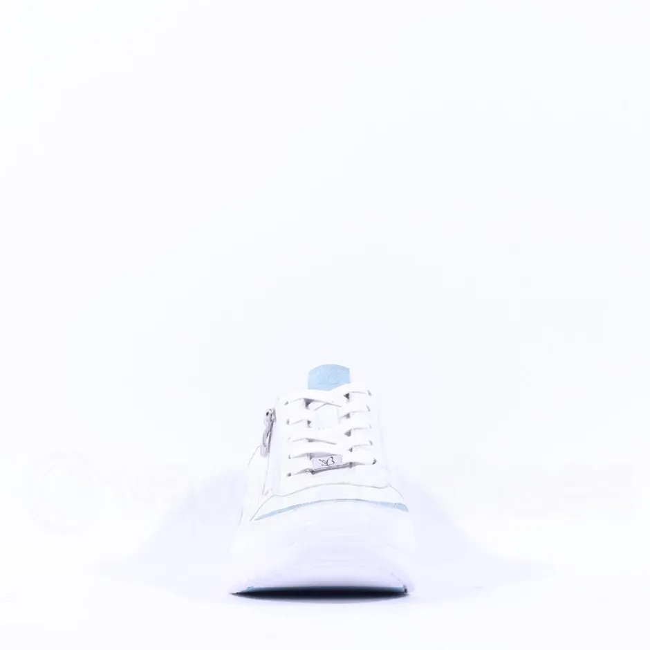 Women Caprice Peggy Side Zip Comfort Trainer - White Light Blue Leather