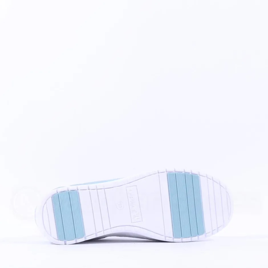 Women Caprice Peggy Side Zip Comfort Trainer - White Light Blue Leather
