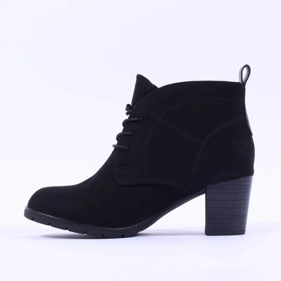 Women Marco Tozzi Pesa Lace Up Block Heel Boot - All Black