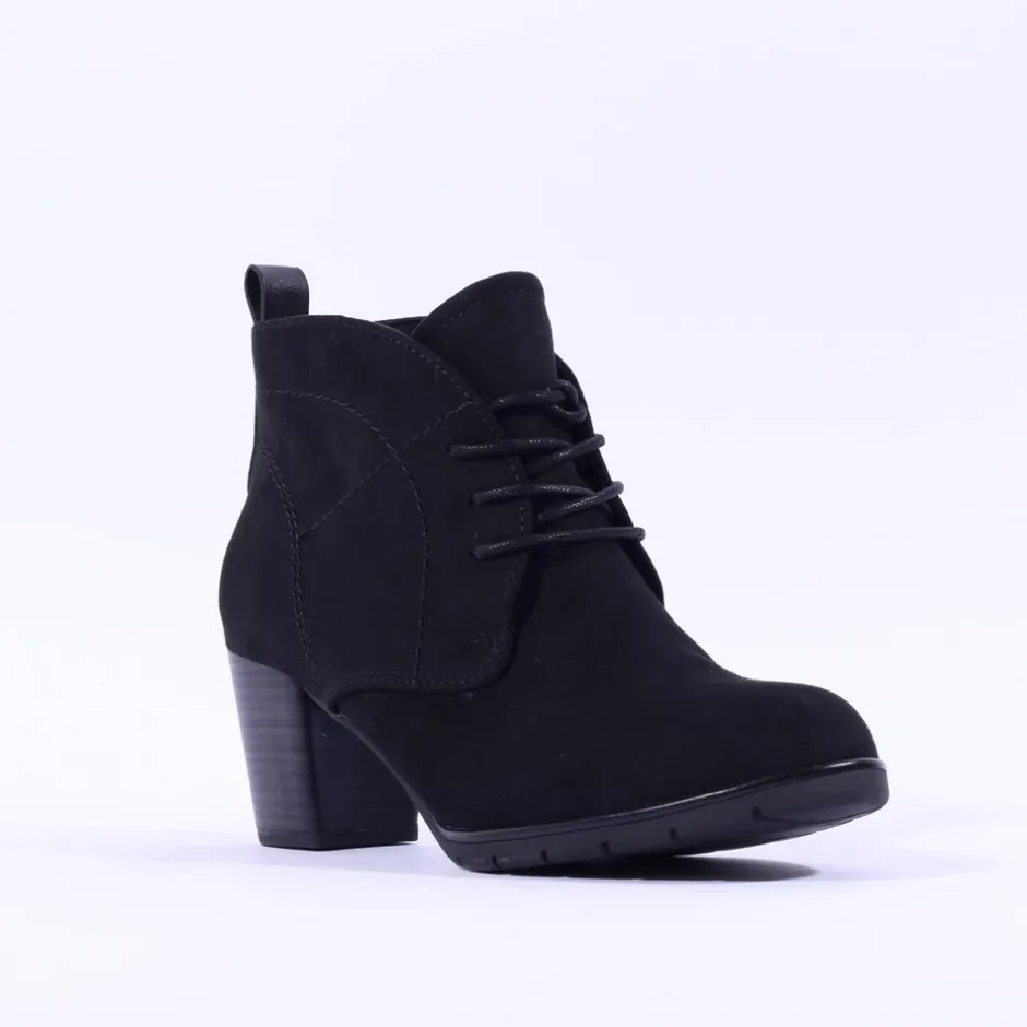 Women Marco Tozzi Pesa Lace Up Block Heel Boot - All Black