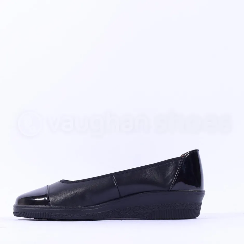 Women Gabor Petunia Patent Toe Cap Wedge - Black Leather