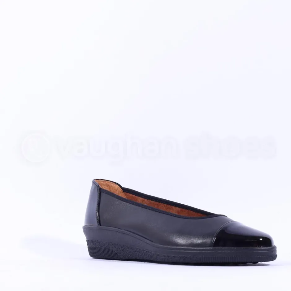 Women Gabor Petunia Patent Toe Cap Wedge - Black Leather