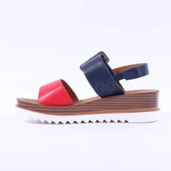 Women Heavenly Feet Pistachio Wedge Sandal - Navy Red