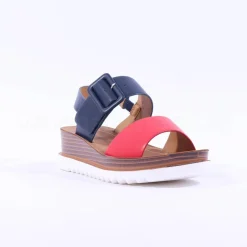Women Heavenly Feet Pistachio Wedge Sandal - Navy Red