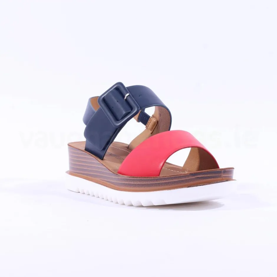 Women Heavenly Feet Pistachio Wedge Sandal - Navy Red